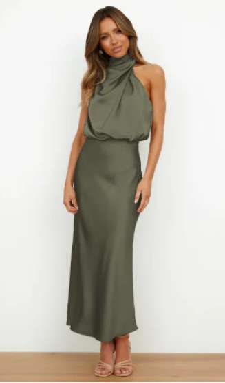 Vestido Summer de satén con cuello halter — vista 9