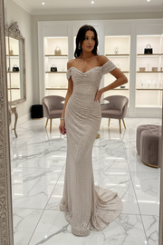 Elegantes schulterfreies Pailletten-Maxikleid für Damen