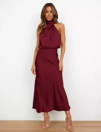 Vestido Summer de satén con cuello halter — vista 3
