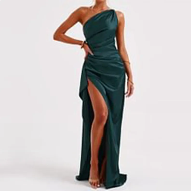 Vestido Memphis de satén con abertura y un solo hombro — vista 8
