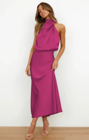 Vestido Summer de satén con cuello halter — vista 8