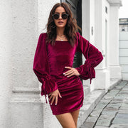 Vestido Boho terciopelo y mangas abullonadas con escote cuadrado — vista 2