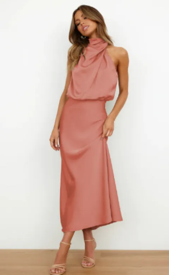 Vestido Summer de satén con cuello halter — vista 6