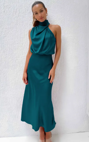 Vestido Summer de satén con cuello halter — vista 4